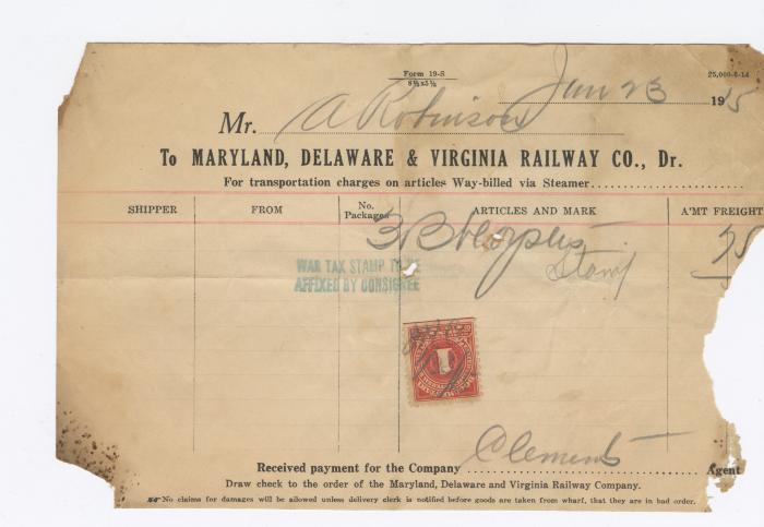 Abraham Robinson shipping bill, 1915 January 23