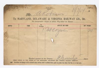 Abraham Robinson shipping bill, 1914 November 7