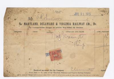 Abraham Robinson shipping bill, 1915 July 15