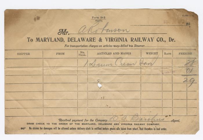 Abraham Robinson shipping bill, 1913 May 16