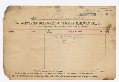 Abraham Robinson shipping bill, 1914 November 5