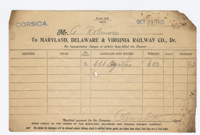 Abraham Robinson shipping bill, 1915 October 21