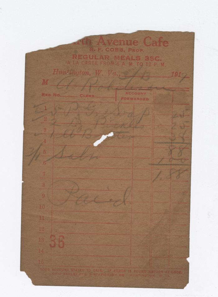Bill to Abraham Robinson, 1917 March 13