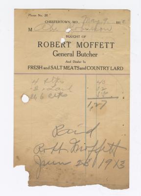 Moffett and Sons butchers bill, 1915 May 9