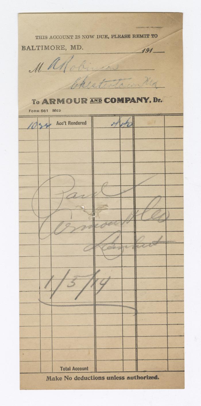 Armour and Co. bill, 1914 January 5