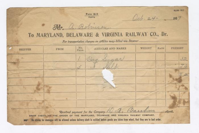 Abraham Robinson shipping bill, 1917 October 24