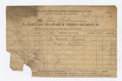 Abraham Robinson shipping bill, 1919 October 16