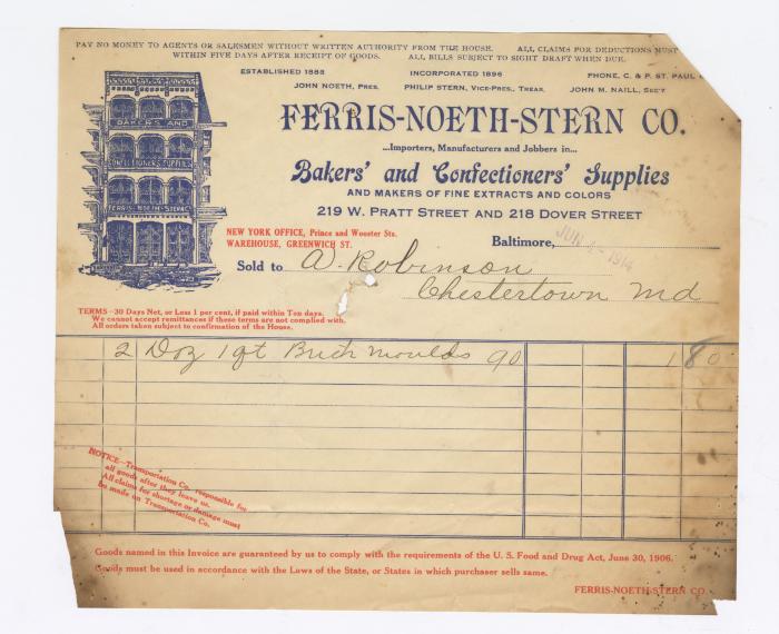 Ferris-Noeth-Stern Baking Company bill, 1914 June 4
