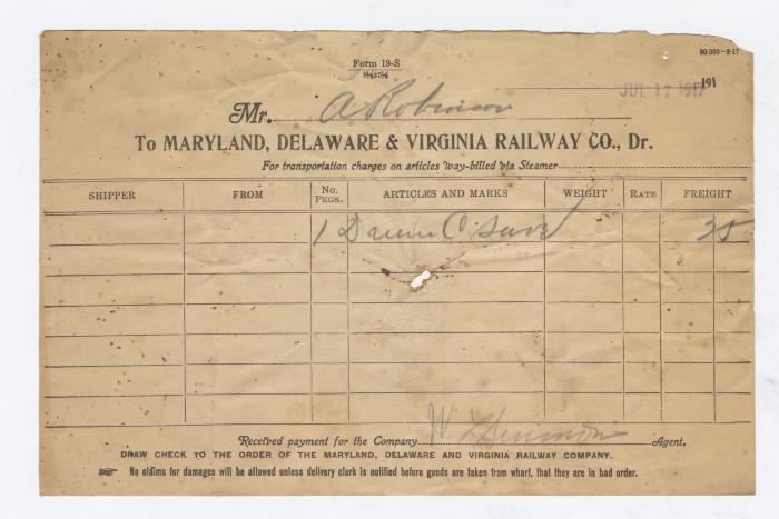 Abraham Robinson shipping bill, 1917 July 17
