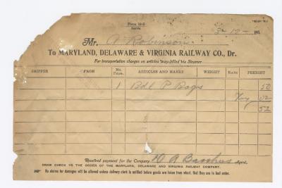 Abraham Robinson shipping bill, circa 1910 March 13