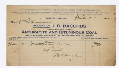 J. D. Bacchus bill, anthracite and bituminous coal dealer, 1915 April 5
