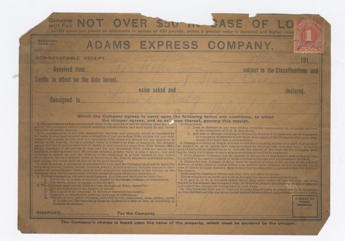 Adams Express Company receipt, circa 1910 December 23