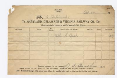Abraham Robinson shipping bill, 1917 October 31