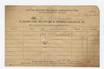 Abraham Robinson shipping bill, 1919 September 4