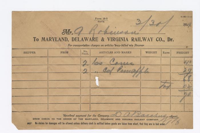 Abraham Robinson shipping bill, 1919 March 30