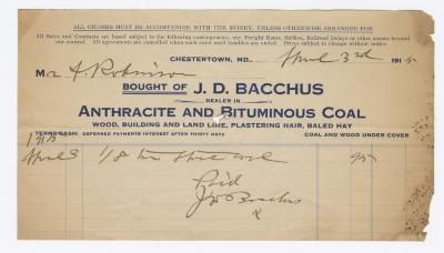 Bacchus Coal statement, 1915 April 3