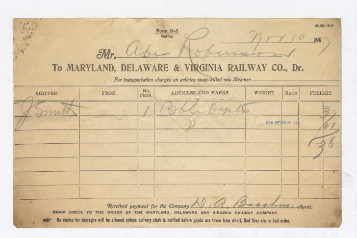 Abraham Robinson shipping bill, 1917 November 10