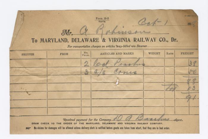 Abraham Robinson shipping bill, 1918 October 1