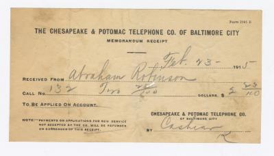 Chesapeake and Potomac Telephone Co. receipt, 1915 February 23