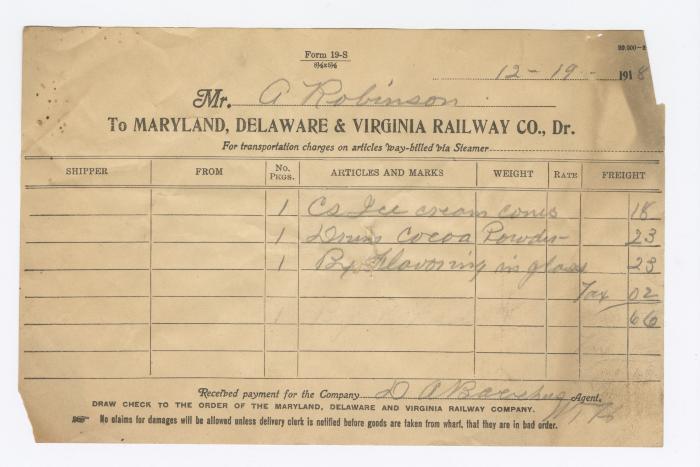 Abraham Robinson shipping bill, 1918 December 19
