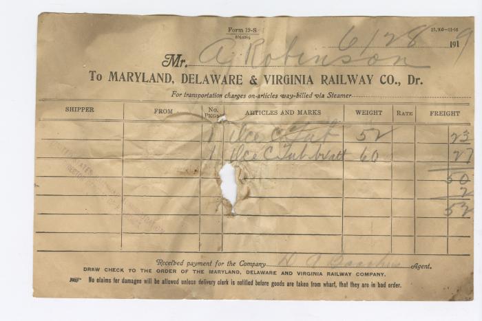 Abraham Robinson shipping bill, 1919 June 28