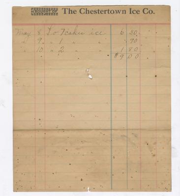 Chestertown Ice Co. bill, circa 1910 May 10