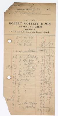 Moffett and Sons butcher bill, 1916 September 21