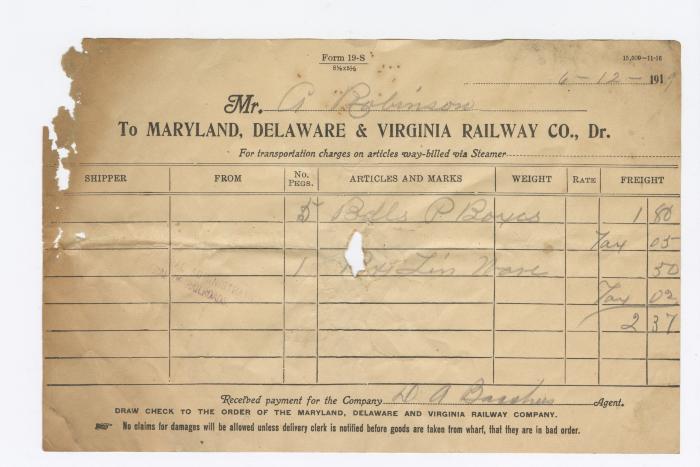 Abraham Robinson shipping bill, 1919 June 12 