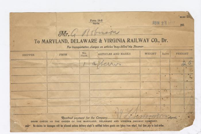 Abraham Robinson shipping bill, 1917 June 28