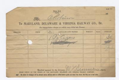 Abraham Robinson shipping bill, 1917 August 25