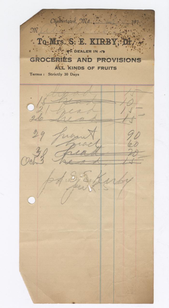 S. E. Kirby Grocer bill, 1916 September 4