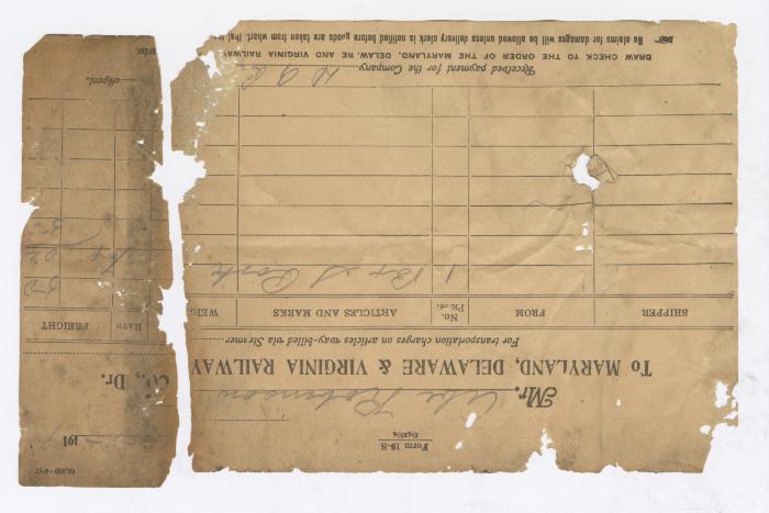 Abraham Robinson shipping bill, 1919 October