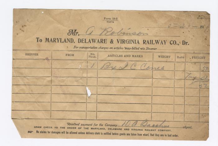 Abraham Robinson shipping bill, 1919 August 29