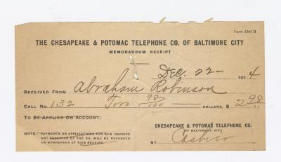 Chesapeake and Potomac Telephone Co. receipt, 1914 December 22