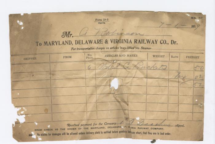 Abraham Robinson shipping bill, 1919 July 1