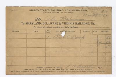 Abraham Robinson shipping bill, 1919 November 29