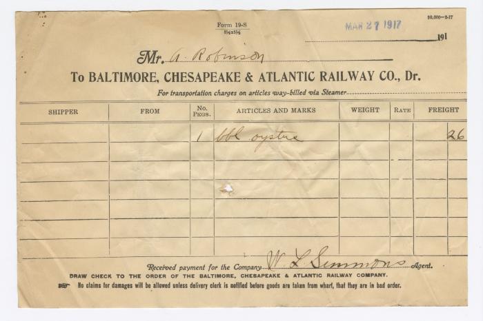 Abraham Robinson shipping bill, 1917 March 27