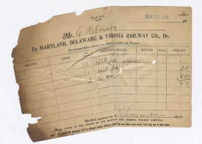Abraham Robinson shipping bill, 1916 September 23