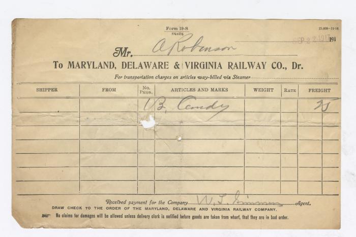 Abraham Robinson shipping bill, 1917 September 22