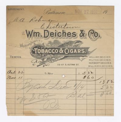 Wm. Deiches Tobacco receipt, 1914 November 27
