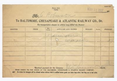 Abraham Robinson shipping bill, 1917 March 31