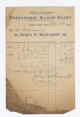 Friendship Manor Dairy monthly statement, 1915 April 12
