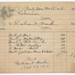 Richard Barber hauling bill, 1917 October 27