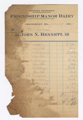 Friendship Manor Dairy monthly statement, 1915 January 19