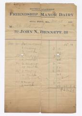 Friendship Manor Dairy monthly statement, 1916 November 29