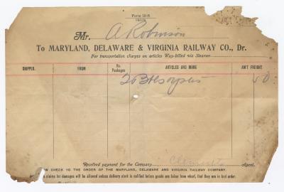 Abraham Robinson shipping bill, circa 1910 October