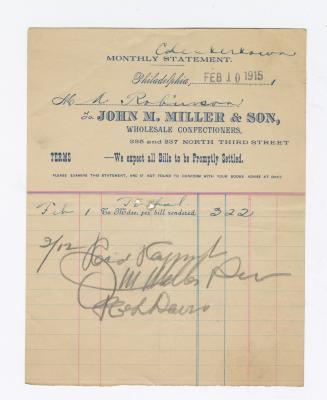 John Miller & Son monthly statement, 1915 February 10