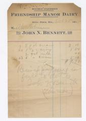 Friendship Manor Dairy monthly statement, 1915 October 25