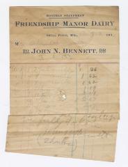 Friendship Manor Dairy monthly statement, 1915 August 3