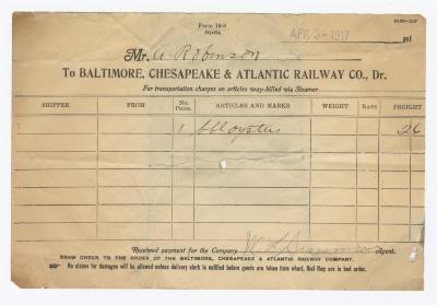 Abraham Robinson shipping bill, 1917 March 3